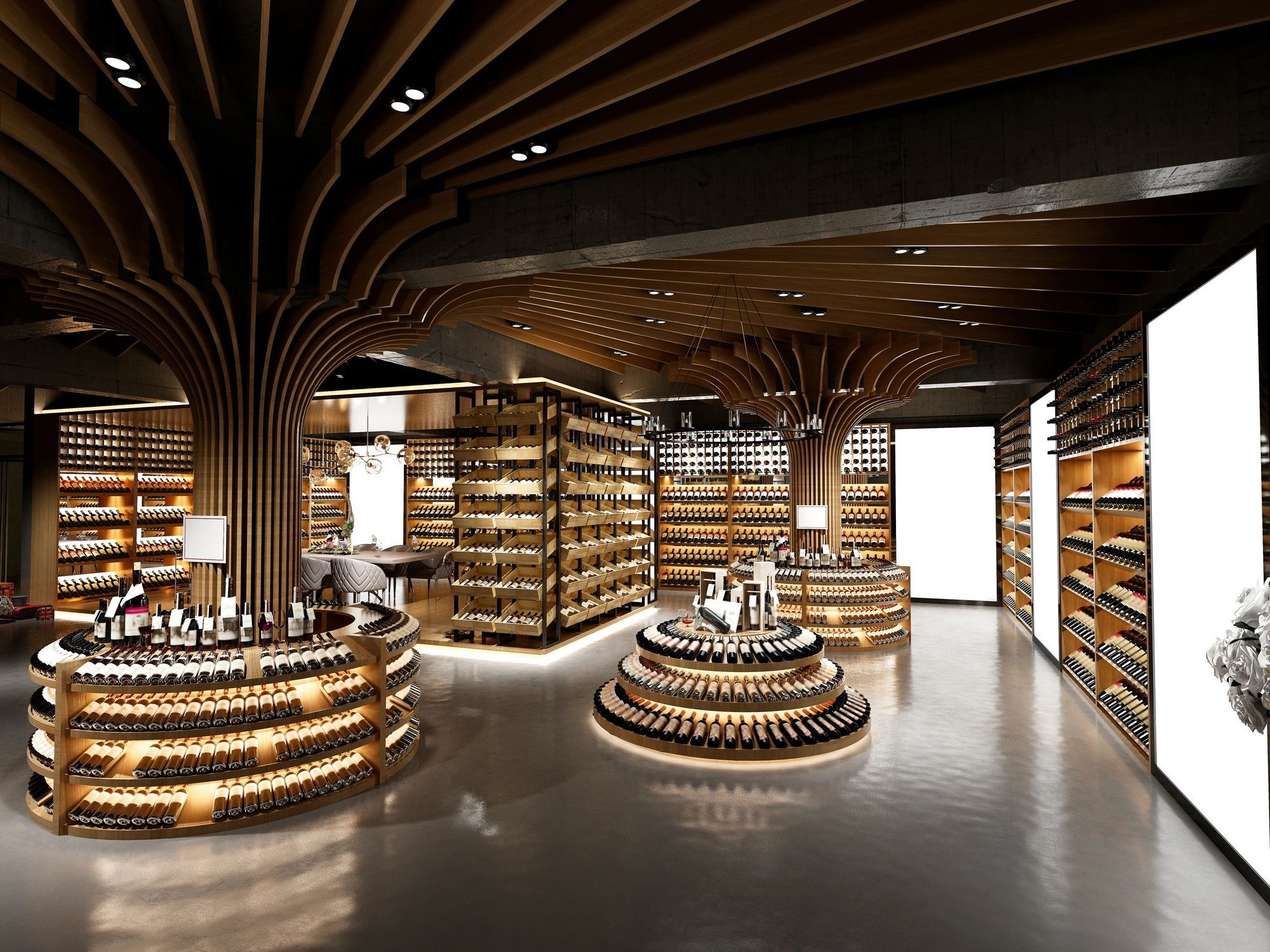 Modern liquor store with various bottles